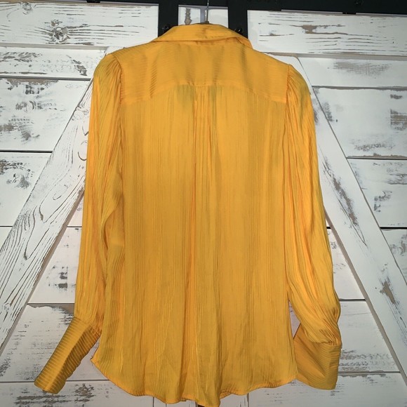FREE PEOPLE Serena Silky Stripe Shirt carrot ginger yellow Long Sleeve Blouse - Picture 7 of 12